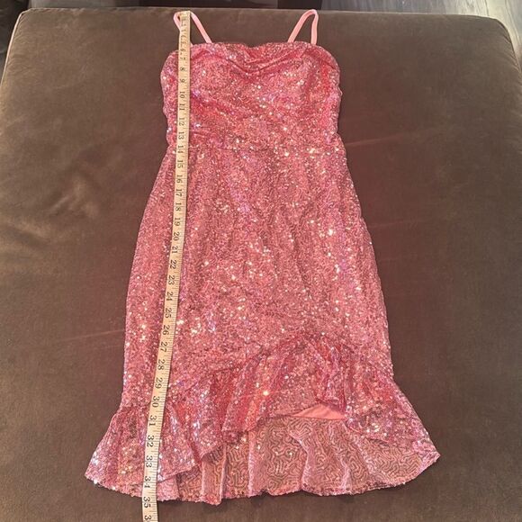 Women’s Pink Sequined Short Homecoming Party Dress Ruffle Hem CorsetBack Size 4 - Picture 11 of 16